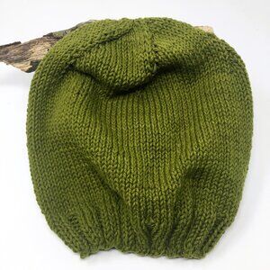Handknitted Cotton Avocado Green Stretchable Ribbed Edge Slouchy Hat